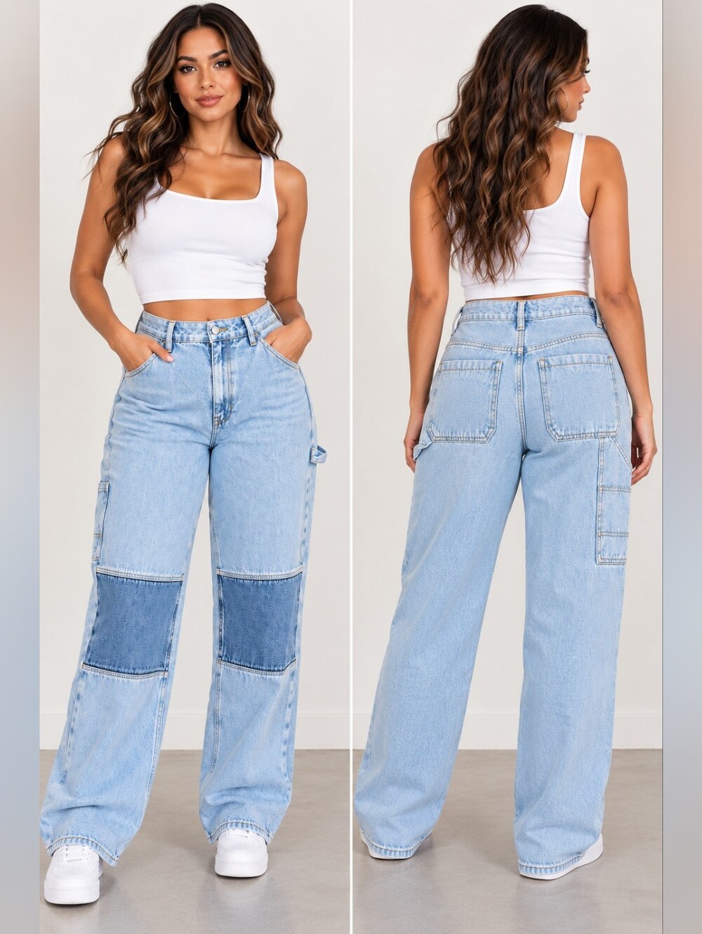 PacSun Light Blue Wide Leg Patchwork Jeans